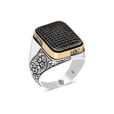 Silver Black Zircon Stone Square Men's Ring
